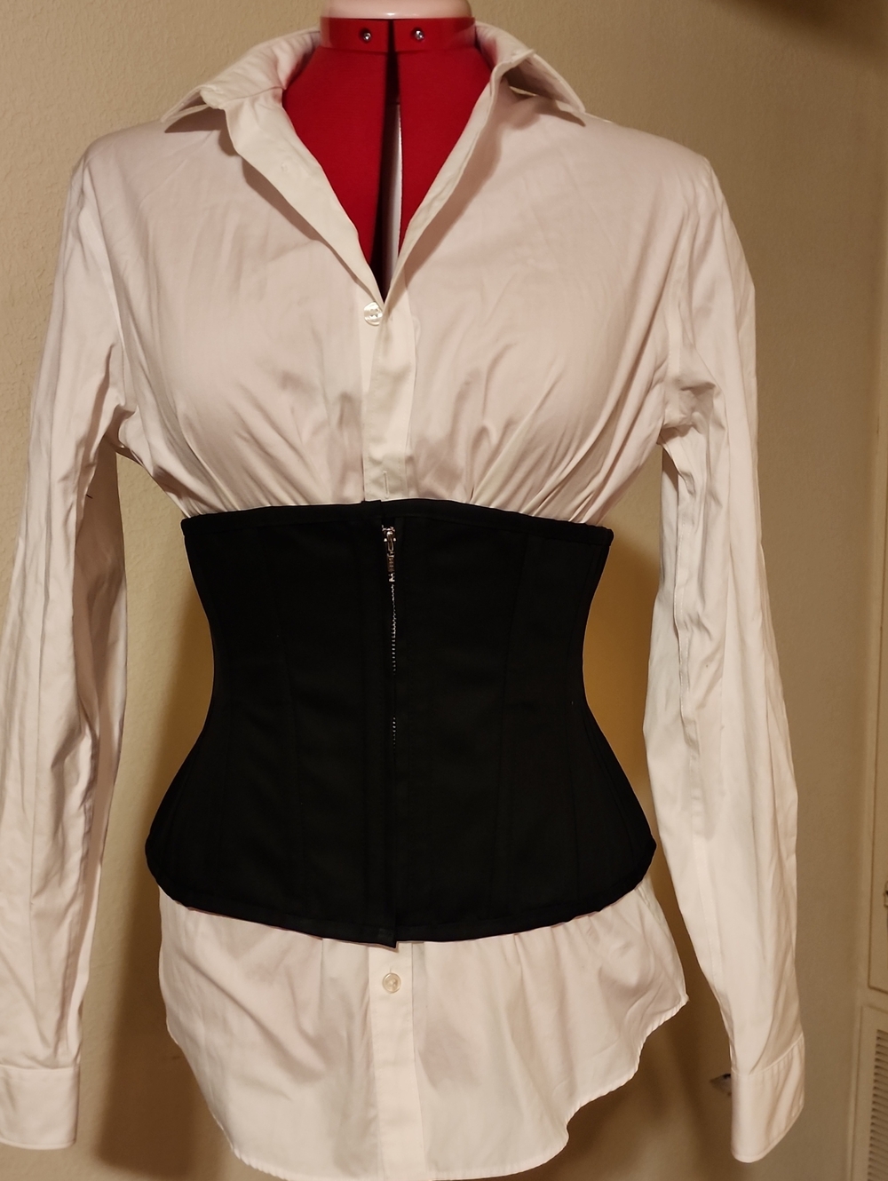 Corset Story Black Canvas Underbust Corset – Front Zip & Lace Back – Size 30